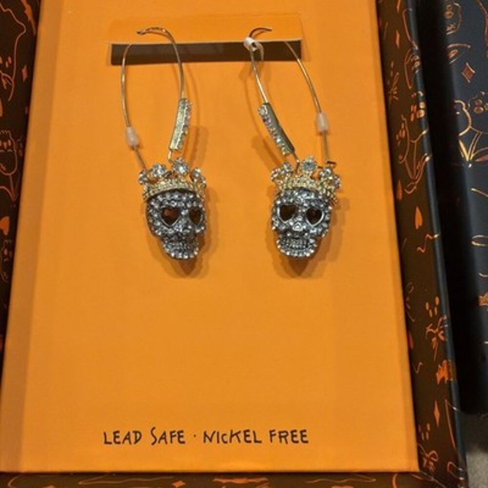 Betsey Johnson Women’s Skull Crown Crystals Earrings Halloween